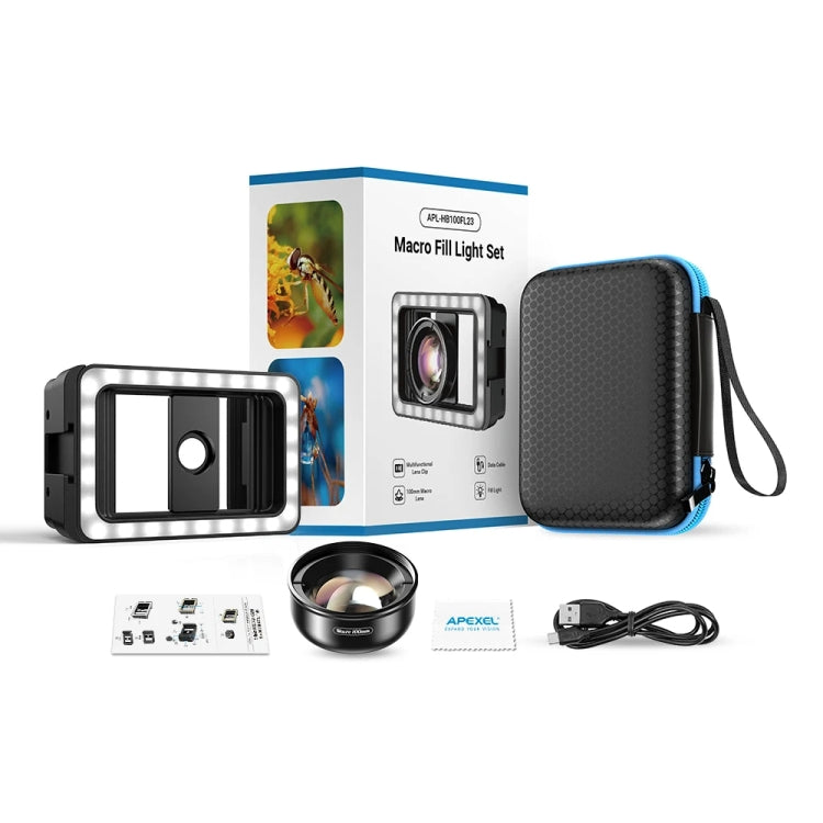 APEXEL 4K HD 100mm Macro Lens With LED Fill Light Set for Smartphones - Macro & Wide-angle by APEXEL | Online Shopping UK | buy2fix