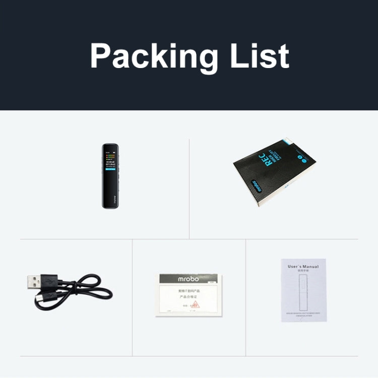 Mrobo RV-19 0.96-inch HD Screen 3D Noise Reduction Recording Pen Music Player, Capacity: 32GB(Black) by Mrobo