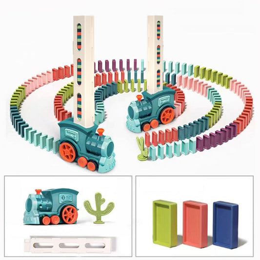 Children Dominoes Toy Train Electrical Music Light Train Automatic Casting Tokens Toy(Blue) by buy2fix