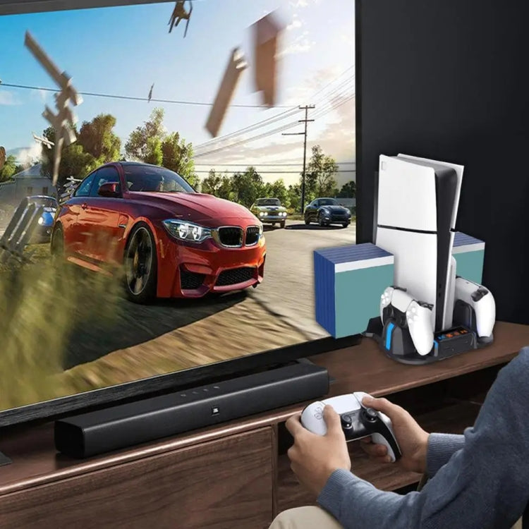 For Sony PS5 Slim PGTECH GP-521 Handle Charging Base Host Cooling Rack With Disc Rack(Black) by PGTECH