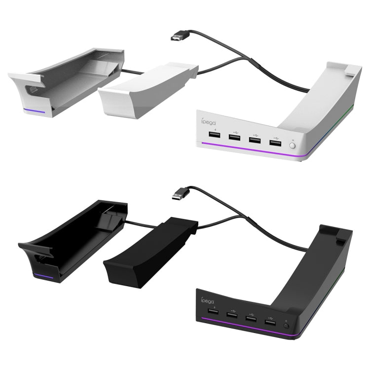 For Sony PS5 Slim IPEGA PG-P5S021 RGB Light Host Horizontal Stand With 4 USB HUBs, Color: White - Holder by ipega | Online Shopping UK | buy2fix