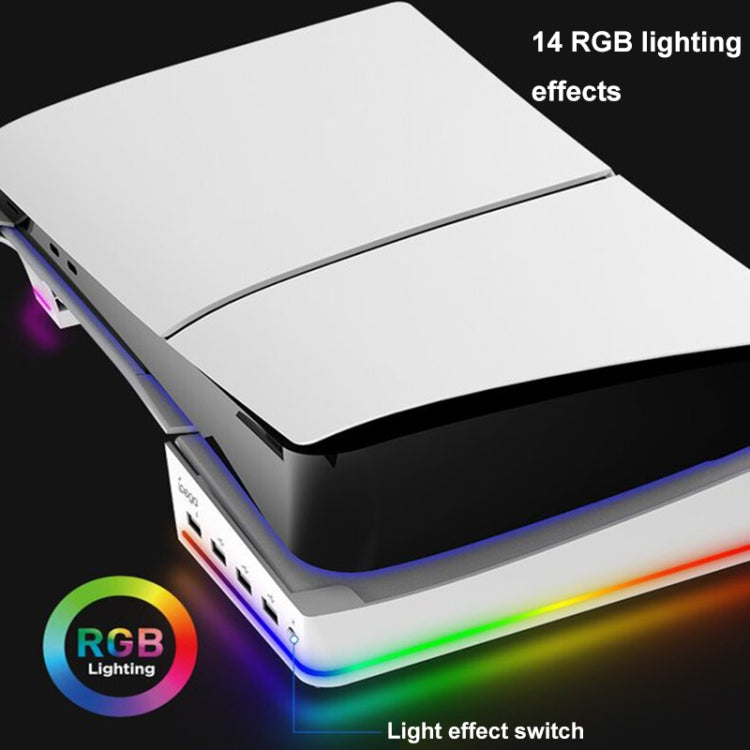 For Sony PS5 Slim IPEGA PG-P5S021 RGB Light Host Horizontal Stand With 4 USB HUBs, Color: White - Holder by ipega | Online Shopping UK | buy2fix