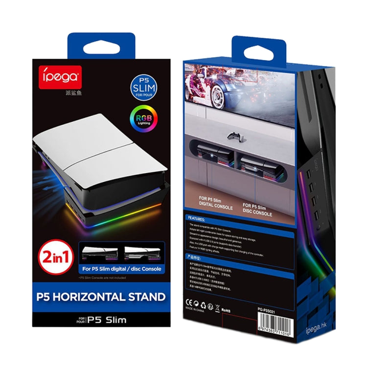 For Sony PS5 Slim IPEGA PG-P5S021 RGB Light Host Horizontal Stand With 4 USB HUBs, Color: White - Holder by ipega | Online Shopping UK | buy2fix
