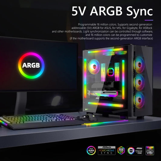 COOLMOON F300 Square Panoramic Glow ARGB Light Bar Desktop Computer Case Interior Decorative Ambient Light by COOLMOON