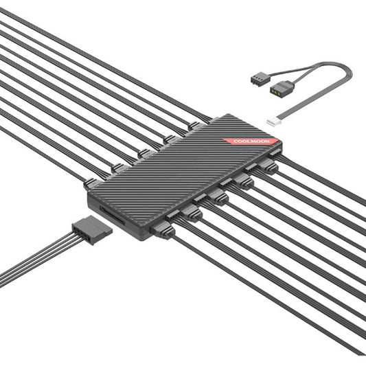 COOLMOON AM10 ARGB+PWM Dual 10 Ports Temperature Control Splitter Case Fan 5V 3Pin HUB(Black) by COOLMOON