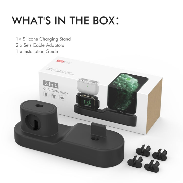 AhaStyle PT28-3 For iPhone / Apple Watch / AirPods 3 In 1 Silicone Desktop Charging Storage Base Bracket(Midnight Blue) - Desktop Holder by AhaStyle | Online Shopping UK | buy2fix