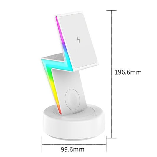 For Apple Series 3 In 1 RGB Light Magsafe Magnetic Mobile Phone Holder Wireless Charger(White) by buy2fix