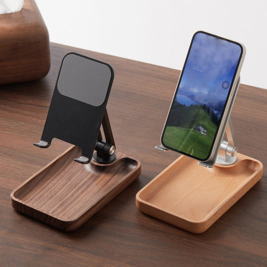 Walnut Desktop Mobile Phone Stand Lifting Folding Tablet Holder with Tray Base - Desktop Holder by buy2fix | Online Shopping UK | buy2fix