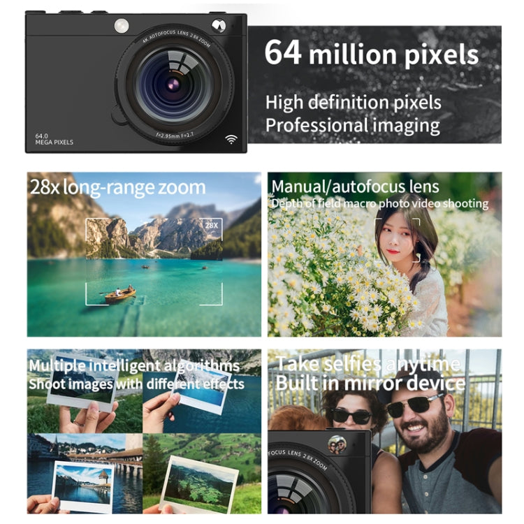 High-Definition CCD Digital Camera 64 Million WiFi Card Camera, Color: White + Headphone Cable by buy2fix