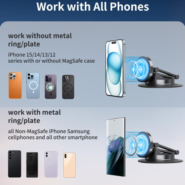 360 Rotating Car Magnetic Cell Phone Holder Magsafe Metal Car Folding Navigation Stand(Black) by buy2fix