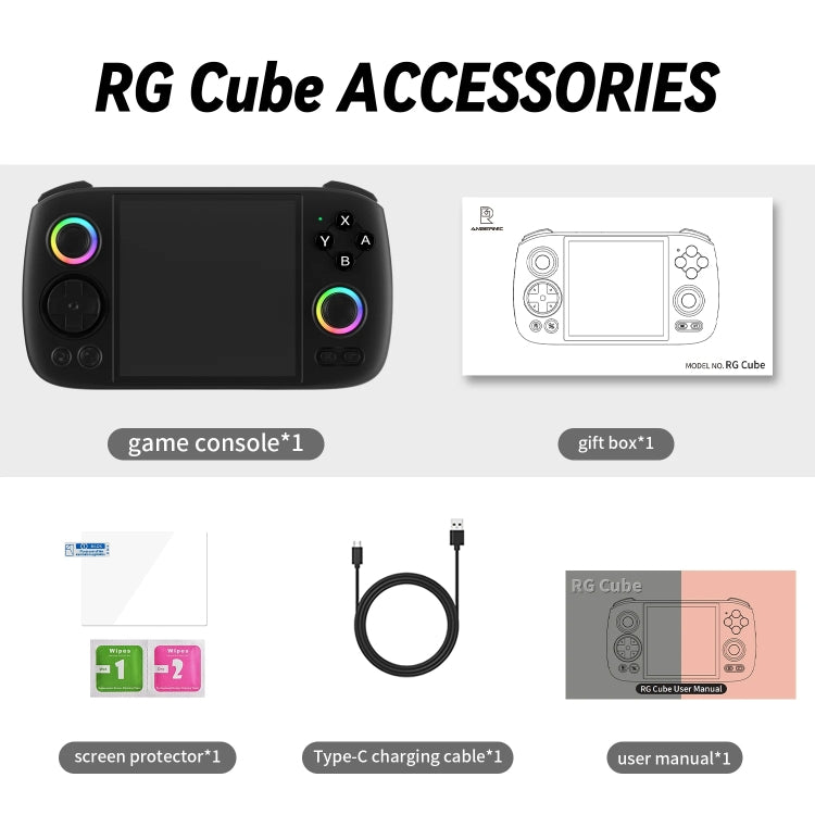 ANBERNIC RG Cube Retro Handheld Game Console With 3.95 Inch Screen T820 CPU Android 13 RGB Light With 128G TF Card(Black) by ANBERNIC