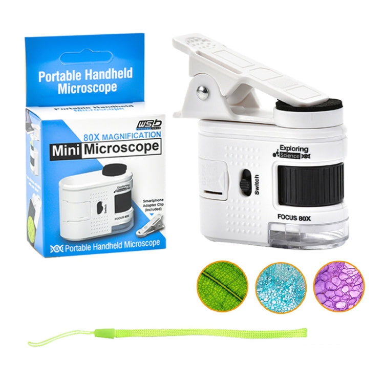80X Children Mini Portable Microscope Student Antique Jewelry Identification Science Experiment Teaching Toy, Model: With Phone Clip by buy2fix