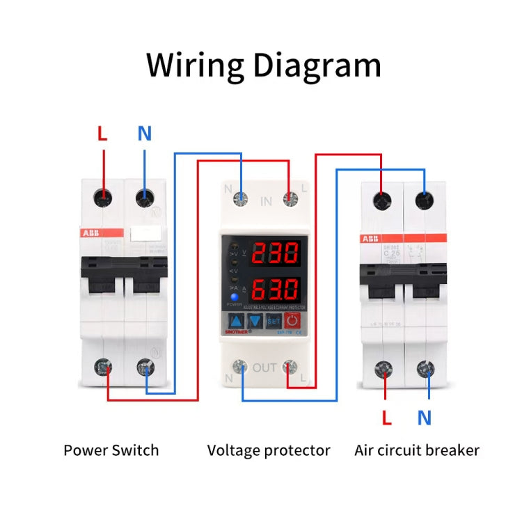 SINOTIMER SVP-718 40A Adjustable Self-resetting Intelligent Over-voltage and Under-voltage Protector 220V AC by SINOTIMER