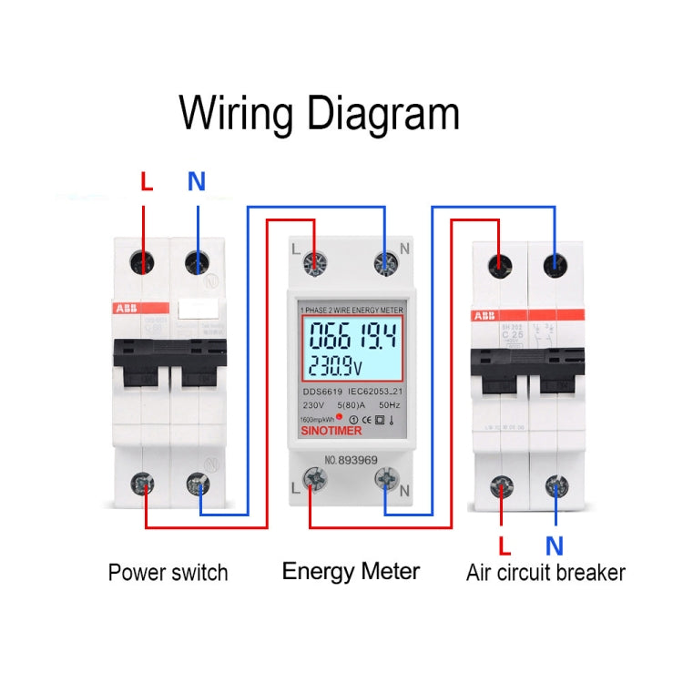 SINOTIMER DDS6619 80A 230V Din Rail Single Phase Energy Meter Voltage Current Power Meter With Backlight by SINOTIMER
