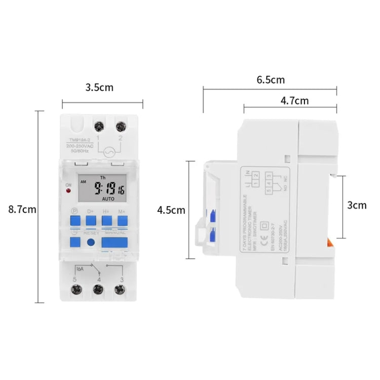 SINOTIMER TM919A-2 220V 16A Din Rail Mount Digital Timer Switch Microcomputer Weekly Programmable Time Relay Control by SINOTIMER