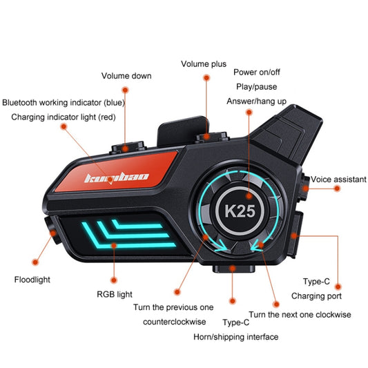 KUQIBAO Motorcycle Helmet Waterproof Bluetooth-compatible Headset With Light(Hard Microphone) - Motorcycle Walkie Talkie by KUQIBAO | Online Shopping UK | buy2fix
