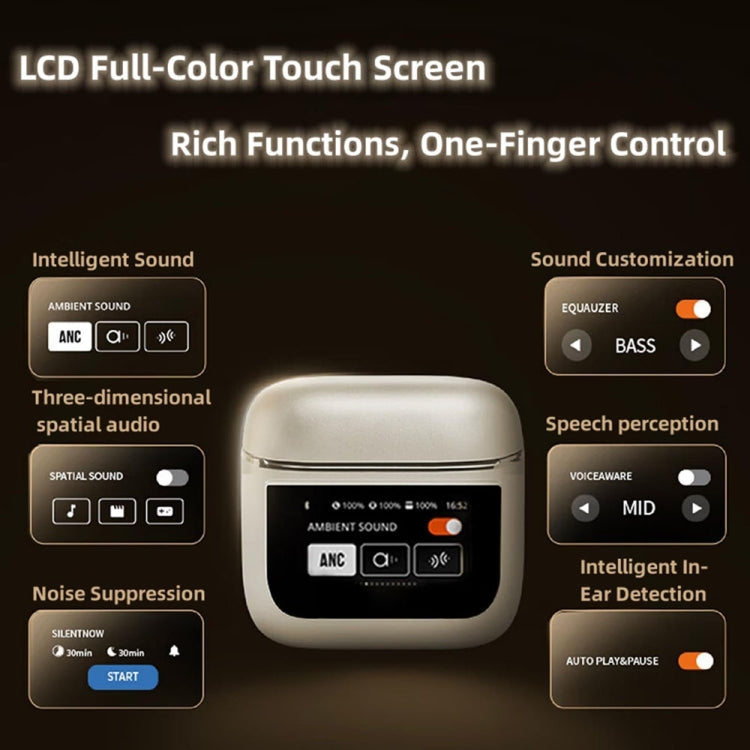 V8 Smart Color Screen Touch ANC Active Noise Reduction Wireless Bluetooth Earphones(Black) - TWS Earphone by buy2fix | Online Shopping UK | buy2fix