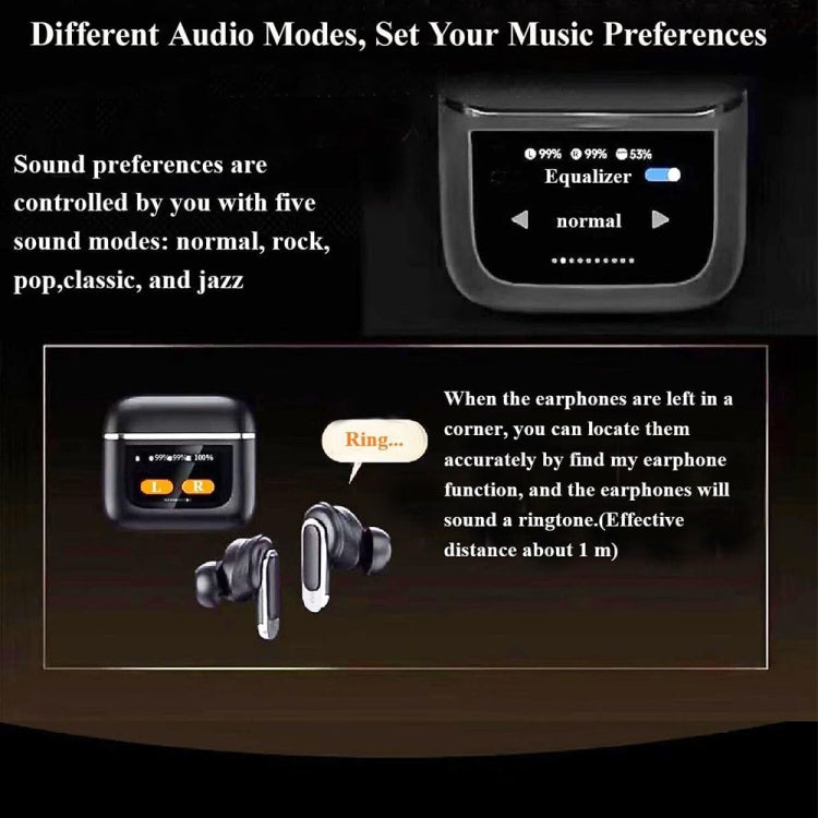 V8 Smart Color Screen Touch ANC Active Noise Reduction Wireless Bluetooth Earphones(Black) - TWS Earphone by buy2fix | Online Shopping UK | buy2fix