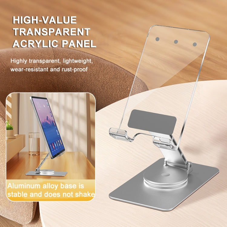 Acrylic Aluminum Alloy Mobile Phone and Tablet Stand Holder with 360-degree Rotating Base(Silver) - Desktop Holder by buy2fix | Online Shopping UK | buy2fix