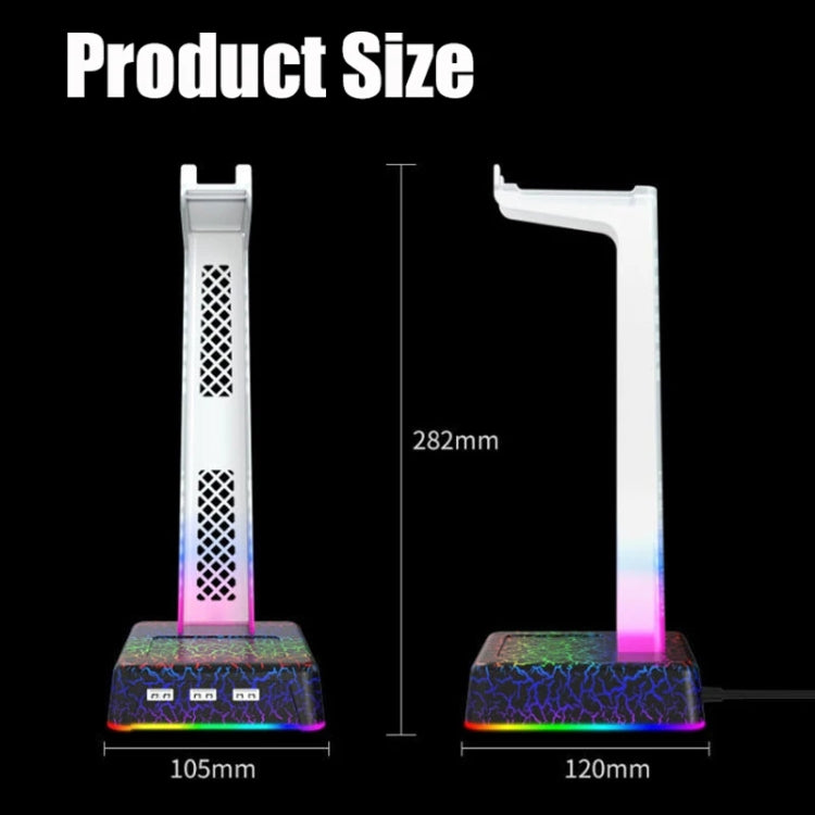 Z3 Cracked With 3USB Expansion Port Headphone Stand RGB Ambient Light Headphone Display Holder(White) by buy2fix