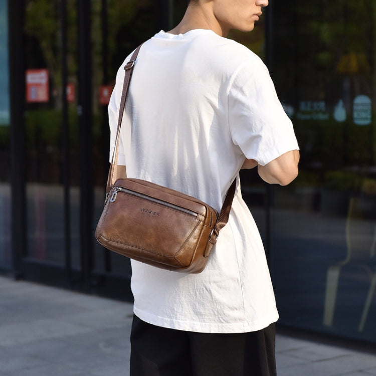 WEIXIER D523 Men Large Capacity Crossbody Single Shoulder Bag Casual PU Messenger Handbag(Black) by WEIXIER