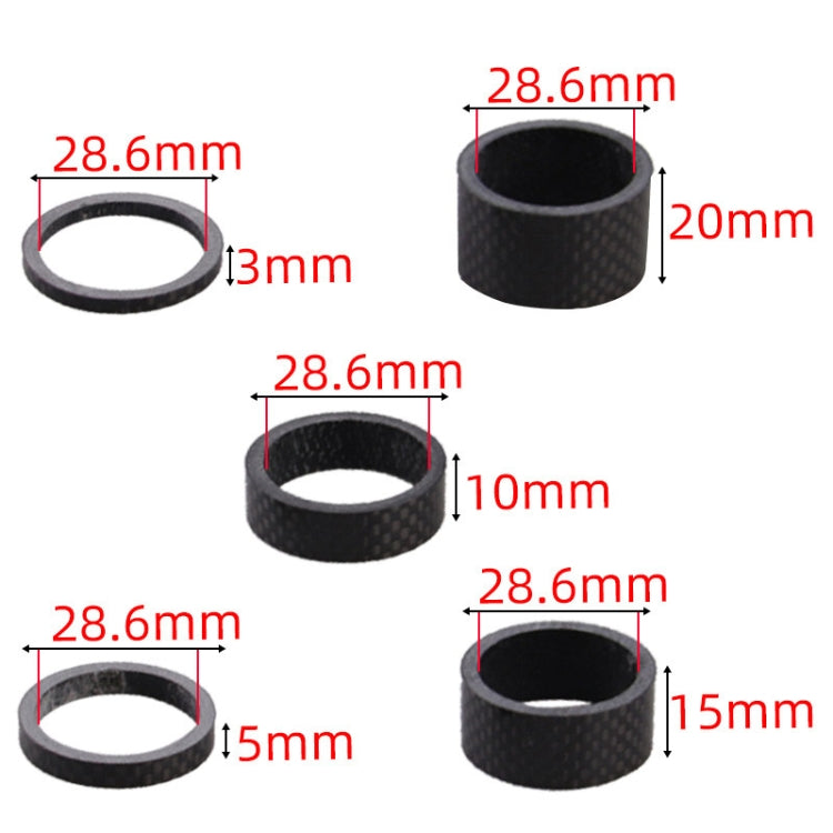 5pcs /Set Bicycle Carbon Fiber Gasket Fork Bowl Set Handlebar Pad 3/5/10/15/20mm - Cap Component by buy2fix | Online Shopping UK | buy2fix