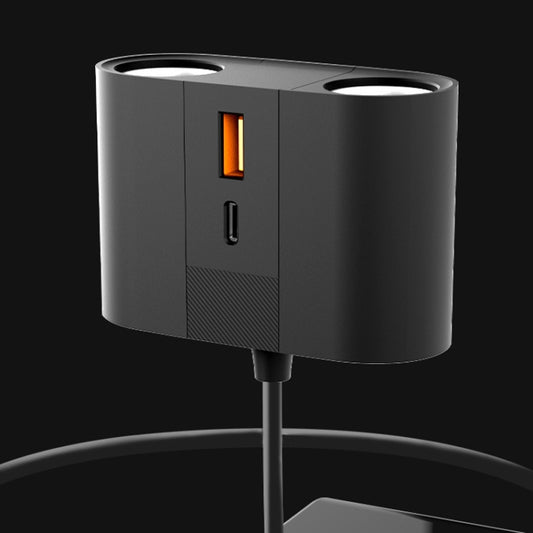 S-46 45W Rotating Dual Cigarette Lighter Extension Port Car Charger(Black) by buy2fix