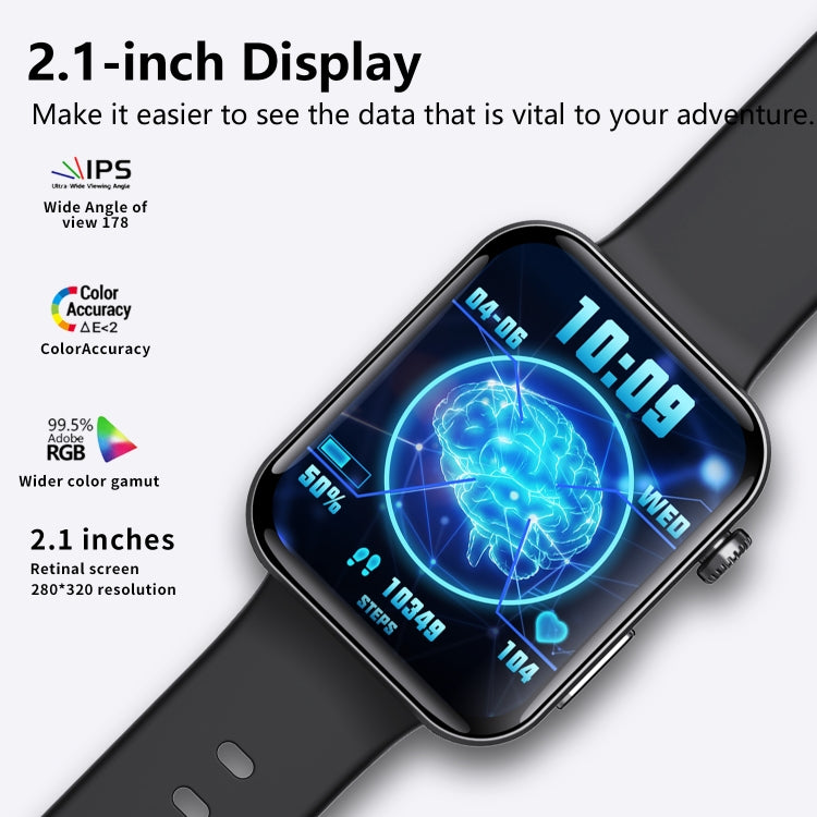 F300 2.1-Inch Screen Smart Watch Supports Bluetooth Calls/ECG/Blood Composition Analysis/50+ Sports Modes, Color: Black Silicone - Smart Watches by buy2fix | Online Shopping UK | buy2fix