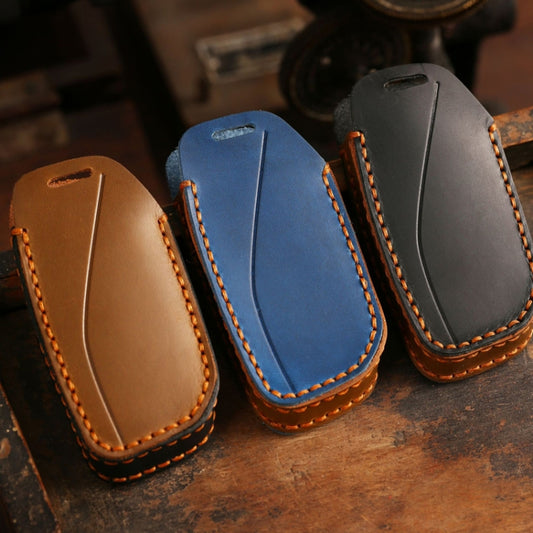 For 2024 BMW X7 Hallmo Cowhide Car Key Protection Cover(Brown) by Hallmo