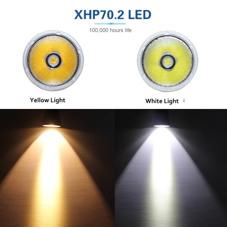 XHP70.2 Diving Flashlight 3000 Lumens IPX8 Waterproof Underwater 80m 5000mAh x 2 Yellow Light - Diving Flashlight by buy2fix | Online Shopping UK | buy2fix