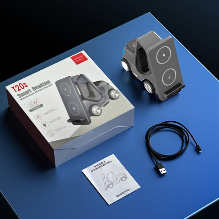 T20S 3-In-1 15W Small Forklift-Shaped Desktop Wireless Charger With LED Atmosphere Light(Yellow) by buy2fix