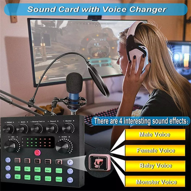 V8S Audio Mixer Live Voice Changer External Sound Card, Color: Gold Cantilever+Lamp by buy2fix
