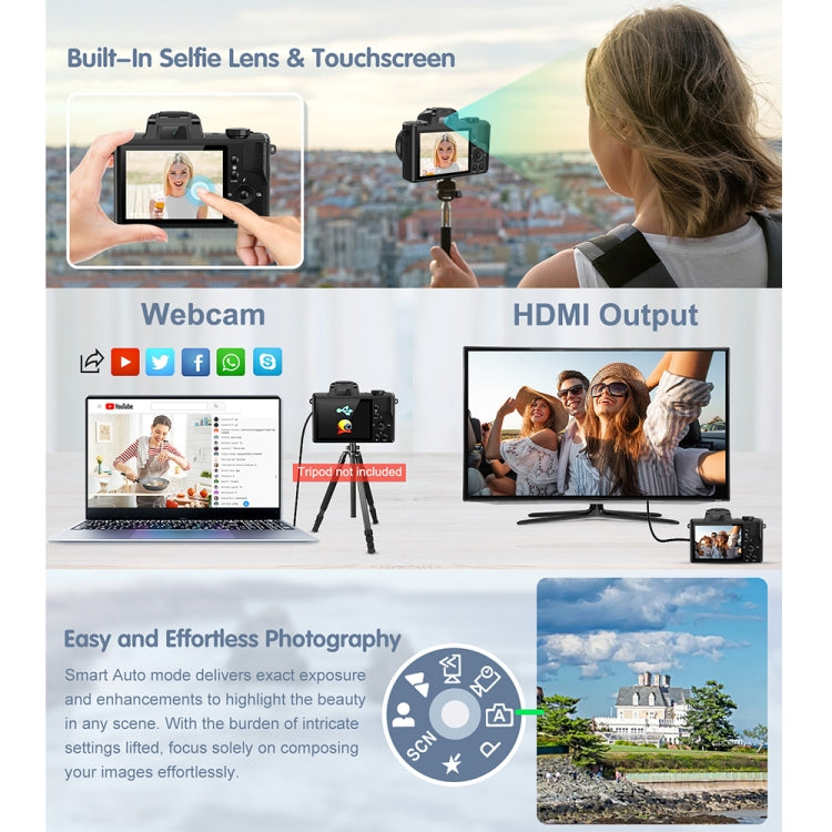 DC206X 5K/30FPS 3.2-Inch 5X Optical Zoom Front And Rear Dual-Camera HD Digital Camera(EU Plug) by buy2fix