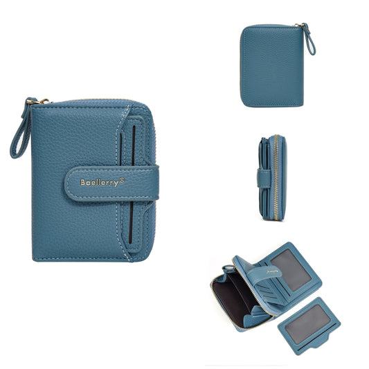 Baellerry N1915 Lychee Pattern Multi-card Slot Zipper Women Short Wallet(Dark Blue) by Baellerry