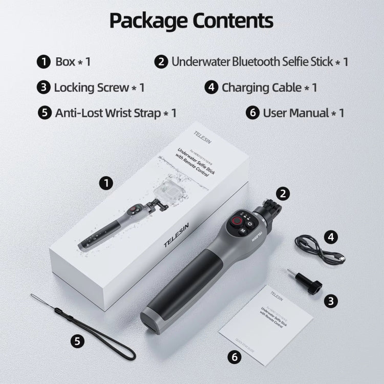 TELESIN 0.85m Underwater Selfie Stick Wireless Remote Control For GoPro HERO12 Black / HERO11 Black / HERO10 Black / HERO9 Black / HERO8 Black by TELESIN