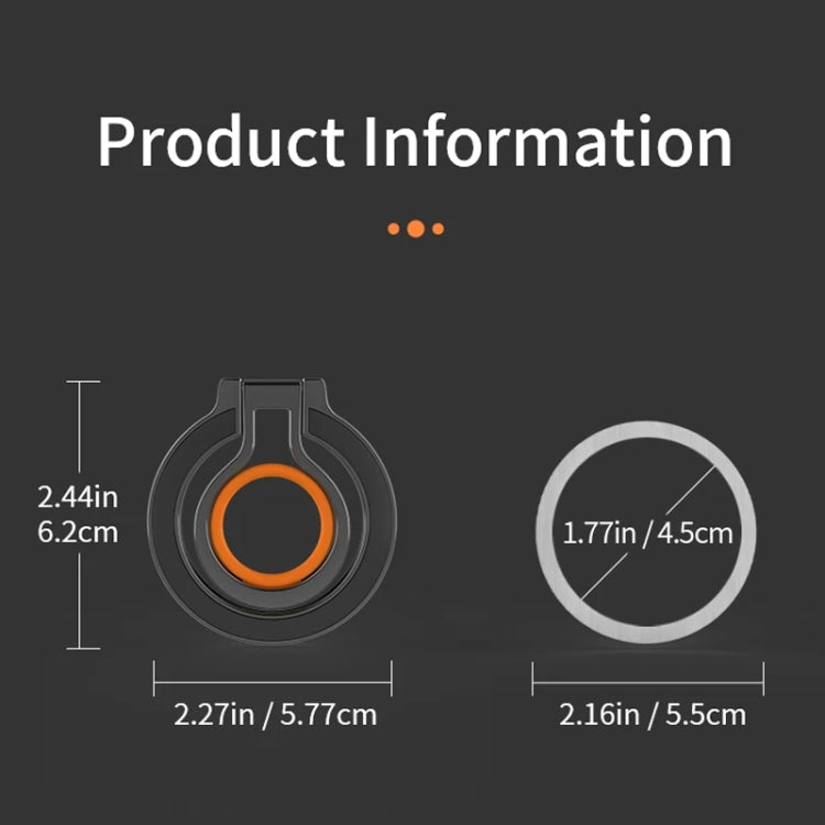 Magnetic Mobile Phone Holder Zinc Alloy Phone Finger Ring Bracket With Silicone Ring Guard(Black+Orange) - Ring Holder by buy2fix | Online Shopping UK | buy2fix