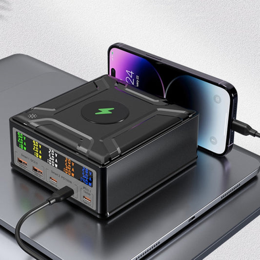 868D 6-In-1 260W High-Power Type-C+USB Multi Ports Charger Supports QI Wireless Charging(US Plug) by buy2fix