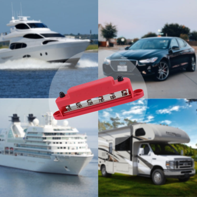 M6 RV Yacht High Current 6-column 250A Base Busbar, Color: Red with Accessories by buy2fix