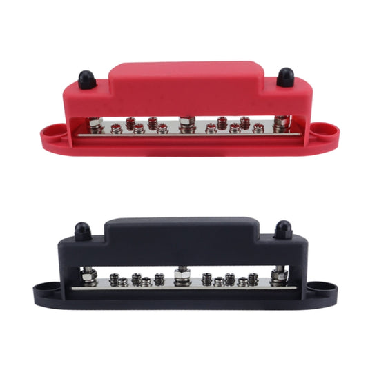 M6 3-post 10-way RV Yacht Short-circuit Proof Base DC Busbar, Color: Red+Black 1pair by buy2fix