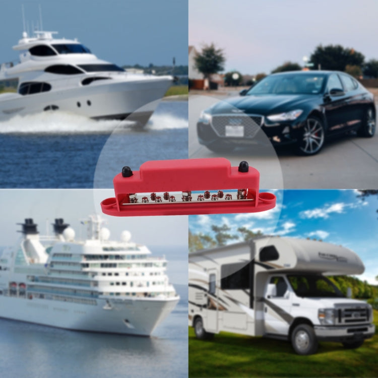 M6 3-post 10-way RV Yacht Short-circuit Proof Base DC Busbar, Color: Red by buy2fix