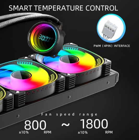 COOLMOON CM-YM-360T Computer ARGB Temperature Display Lens Multi-Platform Integrated CPU Cooler(Black) by COOLMOON