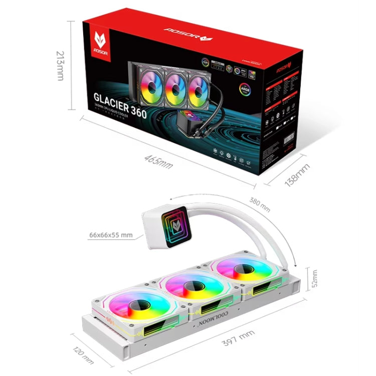 COOLMOON Glacier360 Computer Host Integrated ARGB CPU Water Cooler, Color: White by COOLMOON