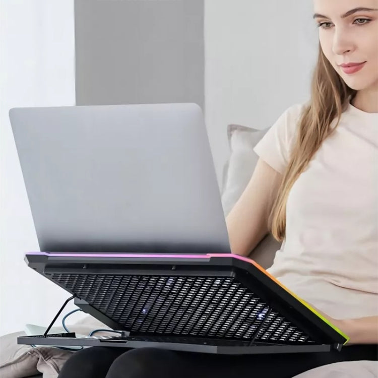 ICE COOREL K15C Smart Adjustable Laptop Radiator Base With RGB Lighting Effect, Color: 13 Fans by ICE COOREL