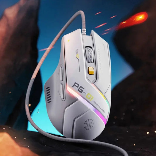 Inphic PG1 RGB Light Emitting Computer Gaming Wired Mouse(White) by Inphic