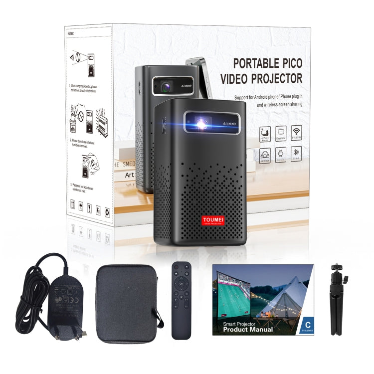 TOUMEI C900 Outdoor Portable Built-In Battery 4K HD Home Music Projector EU Plug(Black) by TOUMEI