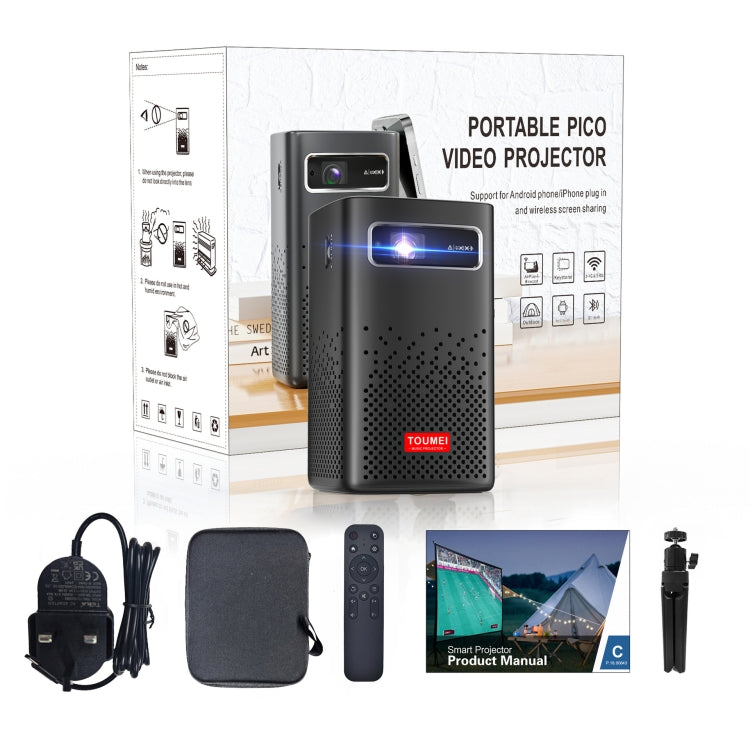 TOUMEI C900 Outdoor Portable Built-In Battery 4K HD Home Music Projector UK Plug(Black) by TOUMEI