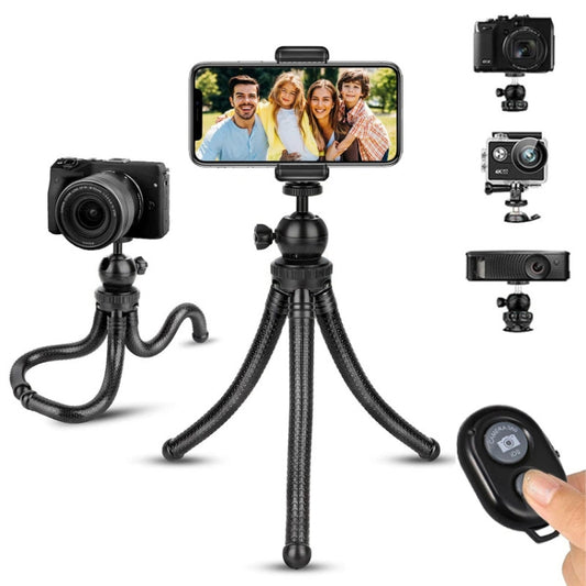 Octopus Fish Silicone Camera Tripod Desktop Folding Stand With Bluetooth Controller+Adapter+Phone Clip+Storage Bag+Screws - Tripods by buy2fix | Online Shopping UK | buy2fix