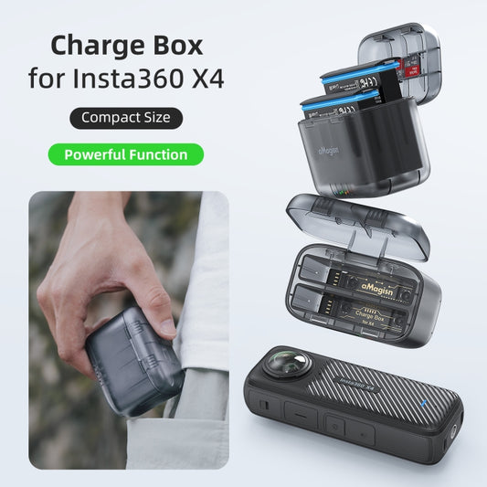 For Insta360 X4 AMagisn Dual Battery Charging Box Transparent Battery Storage Compartment by aMagisn