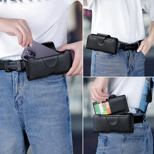 NUOKU 5.5-6.7 Inch Dual Phone Belt Clip Carrying Pouch Litchi Texture Leather Phone Case(Black) - by NUOKU | Online Shopping UK | buy2fix