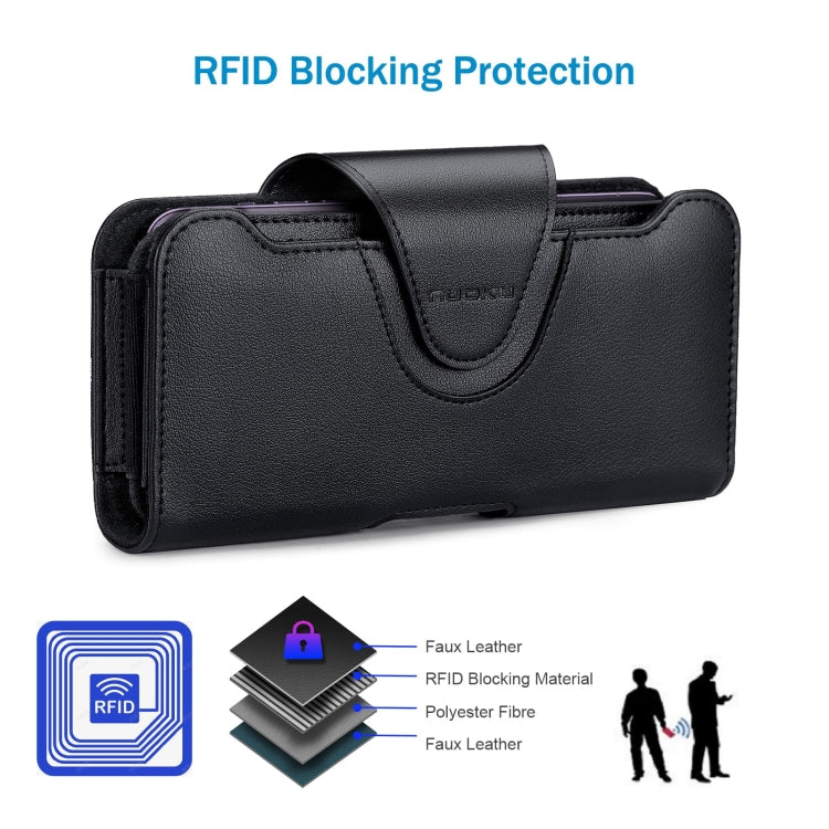 NUOKU 5.5-6.7 Inch Dual Phone Belt Clip Carrying Pouch Litchi Texture Leather Phone Case(Black) - by NUOKU | Online Shopping UK | buy2fix